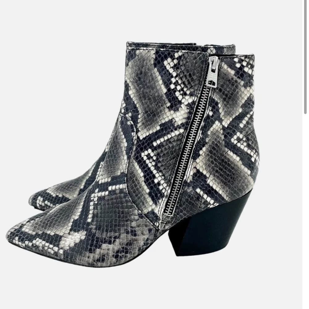 All Saints Aster Snake Print Leather Western Ankle Boots Sz 38